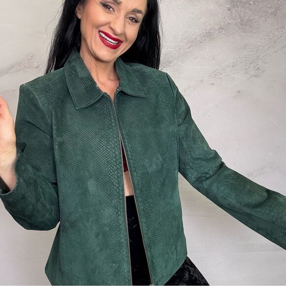 Bernardo Jackets & Blazers - Forest Green Suede Blazer with Classic Collar